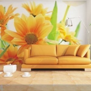 Ag Design Fleece-Kuvatapetti Orange Flowers 360x270 Cm