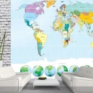 Ag Design Fleece-Kuvatapettiworld Map 360x270 Cm