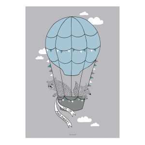 Bloomingville Hot Air Balloon Friends Juliste Harmaa 50x70 Cm