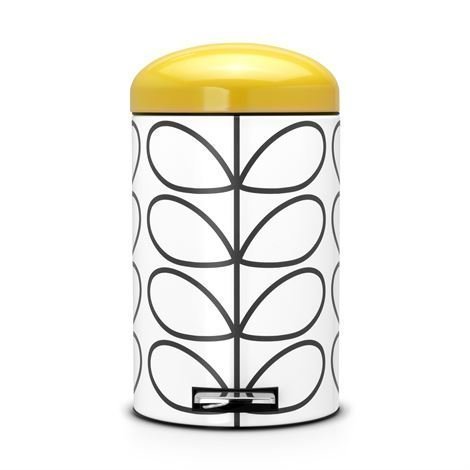 Brabantia Retro Orla Kiely Poljinroskis Silent 12 Litraa Valkoinen Keltainen Kansi