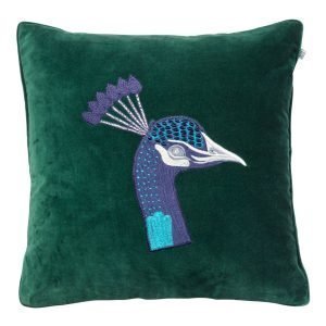 Chhatwal & Jonsson Embroidered Peacock Velvet Tyynynpäällinen M Vihreä