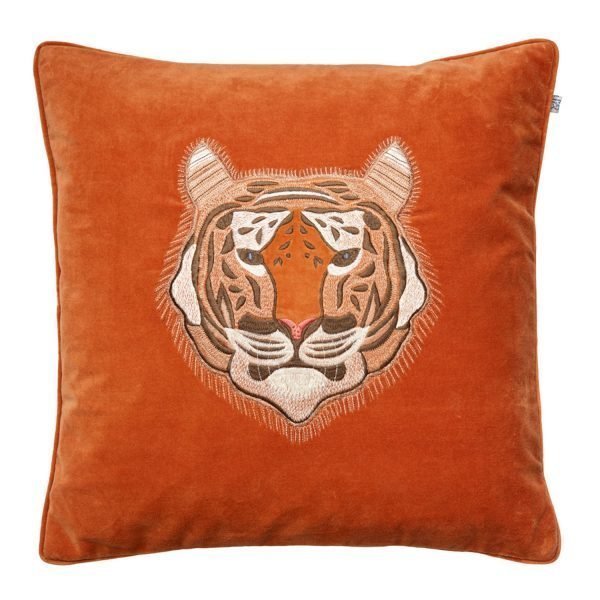 Chhatwal & Jonsson Embroidered Tiger Velvet Tyynynpäällinen M Oranssi