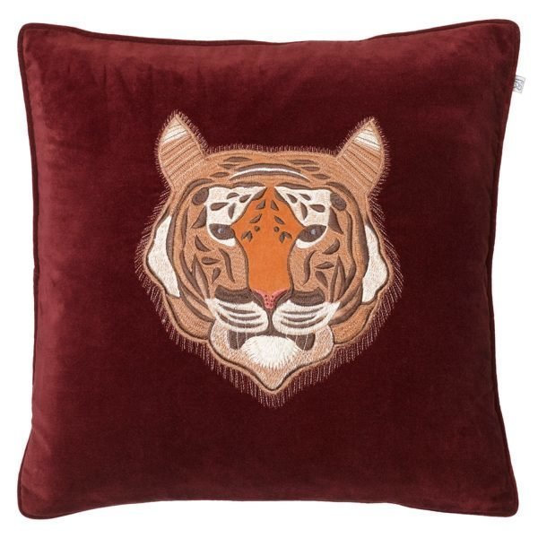 Chhatwal & Jonsson Embroidered Tiger Velvet Tyynynpäällinen M Ruby