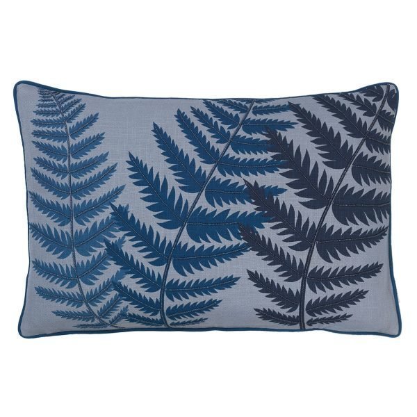 Cozy Living Embroidered Fern Leaf Bead Tyyny Blue Wing 40x60 Cm
