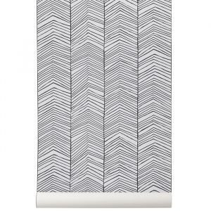 Ferm Living Herringbone Tapetti Musta / Valkoinen