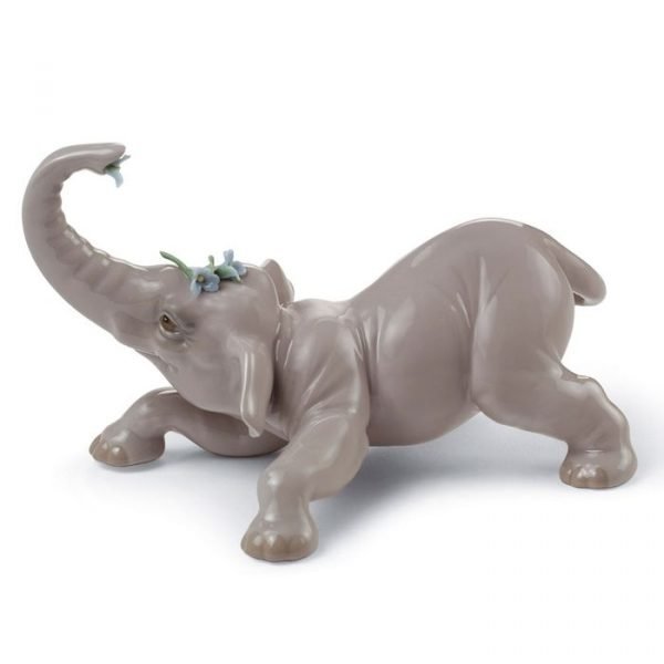 Lladro Baby Elephant With Blue Flower