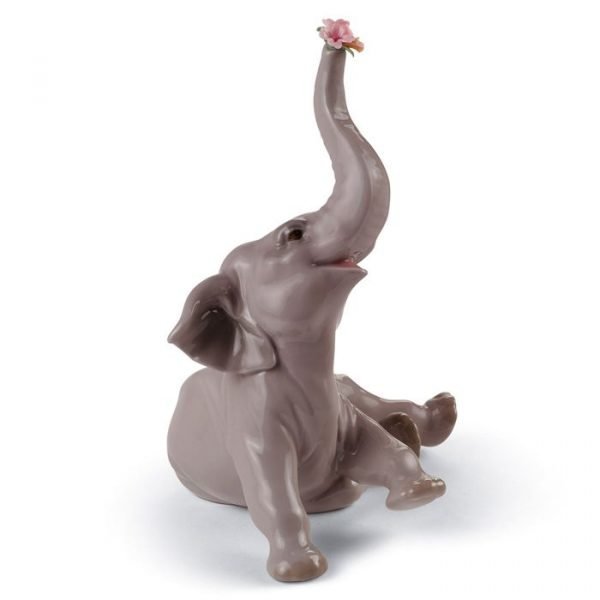Lladro Baby Elephant With Pink Flower