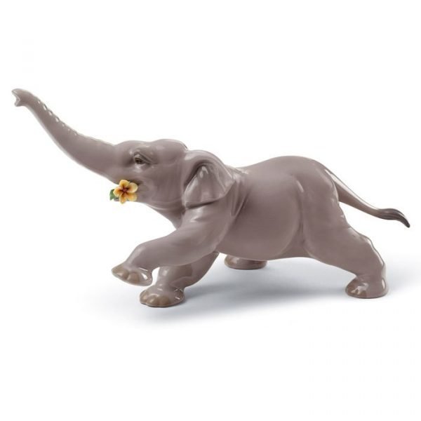 Lladro Baby Elephant With Yellow Flower