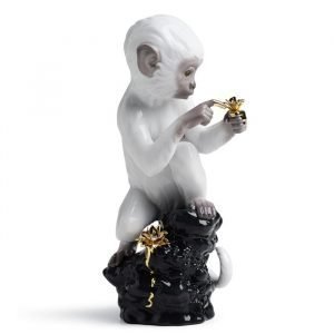 Lladro Curiosity Monkey On Black Rock