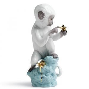 Lladro Curiosity Monkey On Turq. Rock