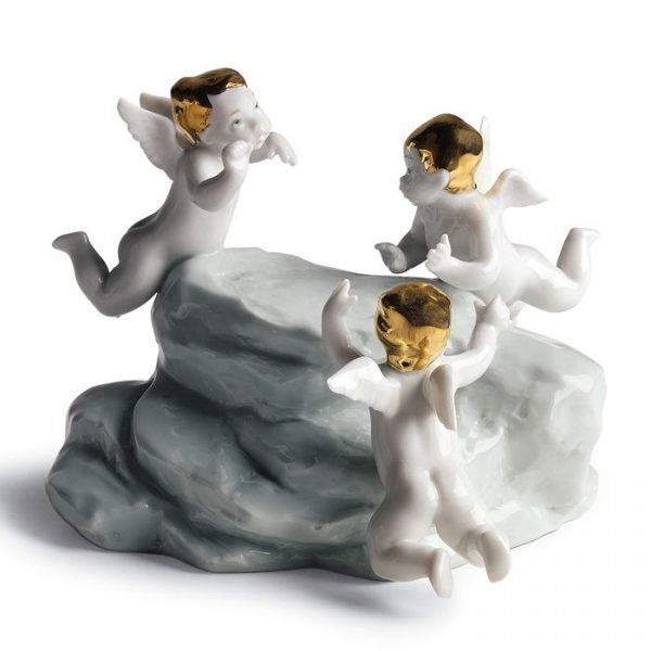 Lladro Earth Cherubs On Small Light Turq.Earth