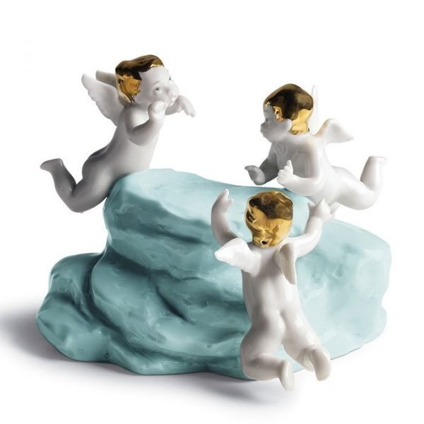 Lladro Earth Cherubs On Small Turq. Earth