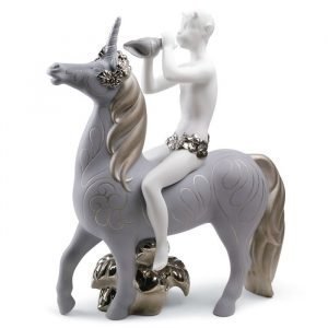 Lladro Faun And Unicorn White & Silver