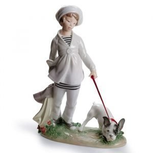 Lladro Girl With French Bulldog