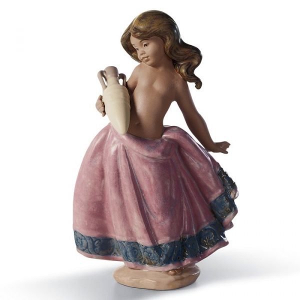 Lladro Little Peasant Girl Pink Gres