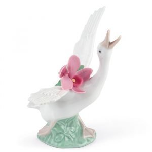 Lladro Running Duck With Pink Orchid