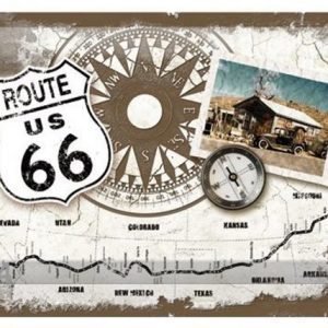 Nostalgic Art Retrotyylinen Metallijuliste Route 66 Kompass 20x30 Cm