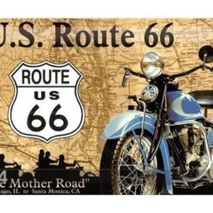 Nostalgic Art Retrotyylinen Metallijuliste Route 66 Sininen MoottoripyÖrÄ 20x30 Cm