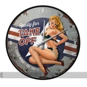 Nostalgic Art Retrotyylinen Seinäkello Pin Up Ready For Take Off