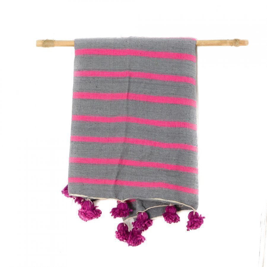 Pom Pom Villapeite Harmaa Pinkki 185x130 Cm