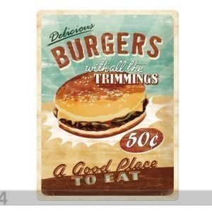 Sg Retrotyylinen Metallijuliste Delicious Burgers 30x40 Cm