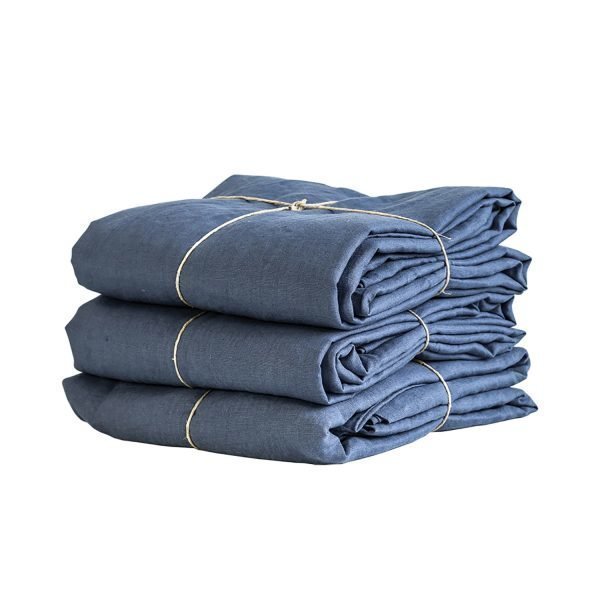 Tell Me More Washed Linen Pussilakana Tuplapeittoon Navy Blue